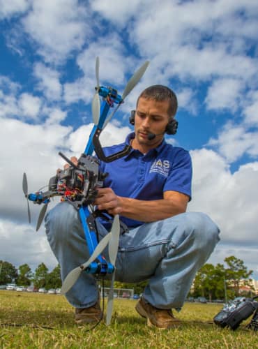 Embry-Riddle Aeronautical University's UAS club operates their quad copter on campus in Daytona Beach.