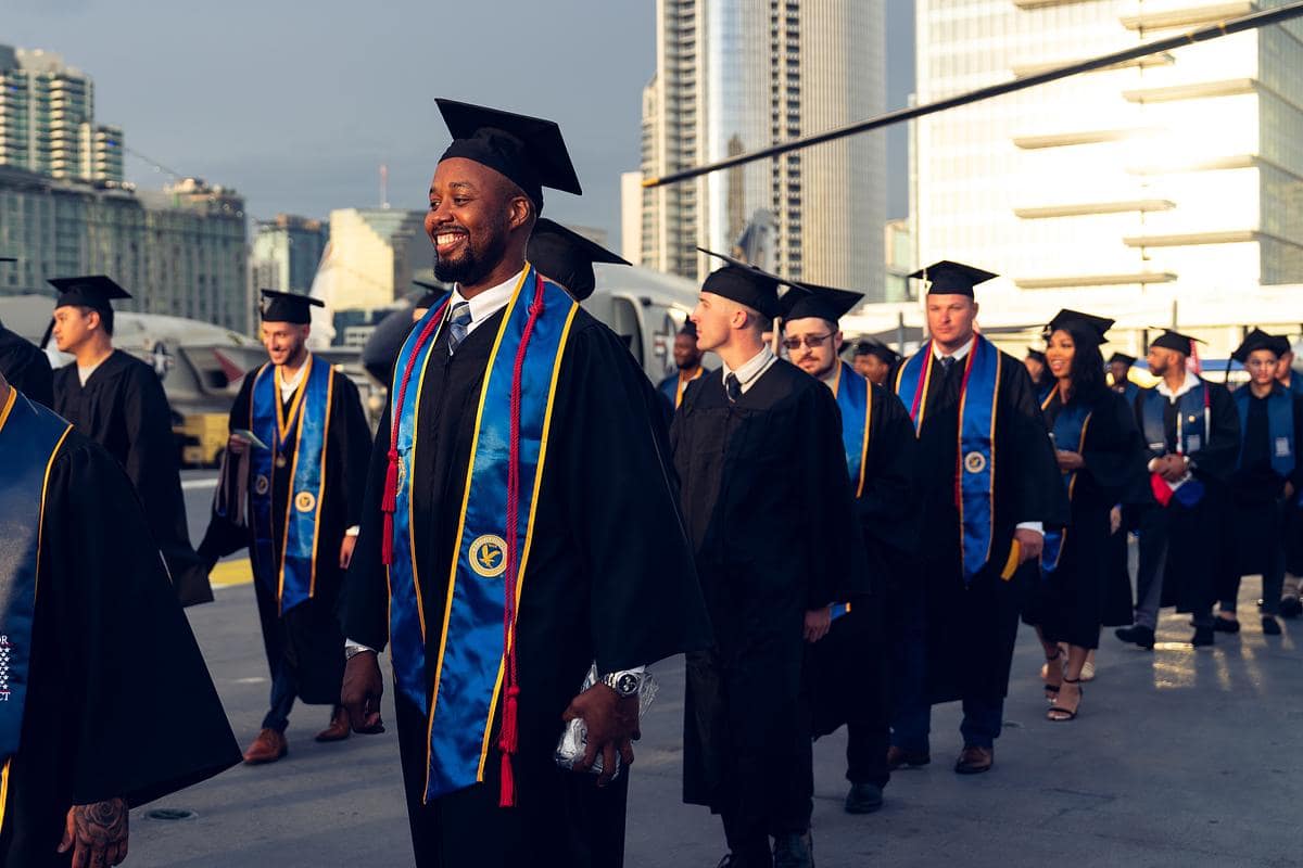 Embry-Riddle Worldwide’s online bachelor programs ranked among the nation’s top 15 in the 2025 U.S. News & World Report Best Online Programs rankings. Here, Worldwide students celebrate at a 2024 commencement ceremony held in San Diego, California.