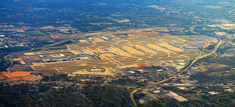 This is an aerial view of Hartsfield–Jackson Atlanta International Airport.