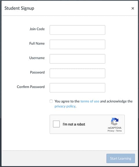 Student Sign Up Screen