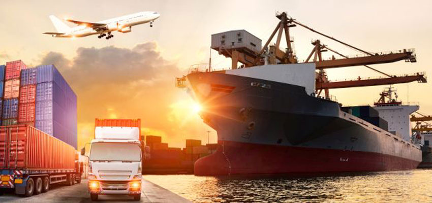 Supply Chain Risk Management: Drivers and Barriers Container Cargo ship in the ocean with Birds flying in blue sky, Freight Transportation.
